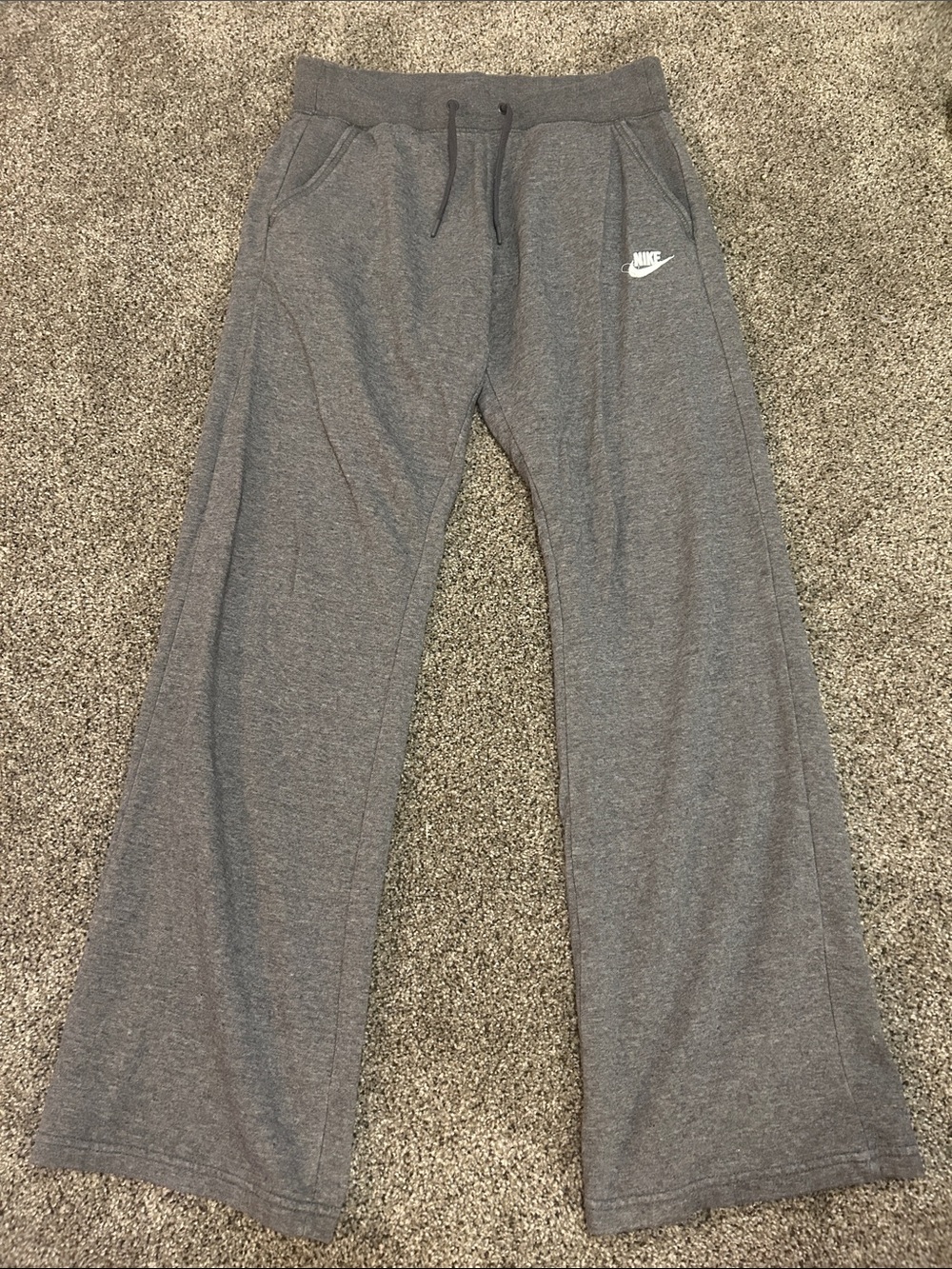 Nike Gray Wide-Leg Fleece Joggers with White Swoosh